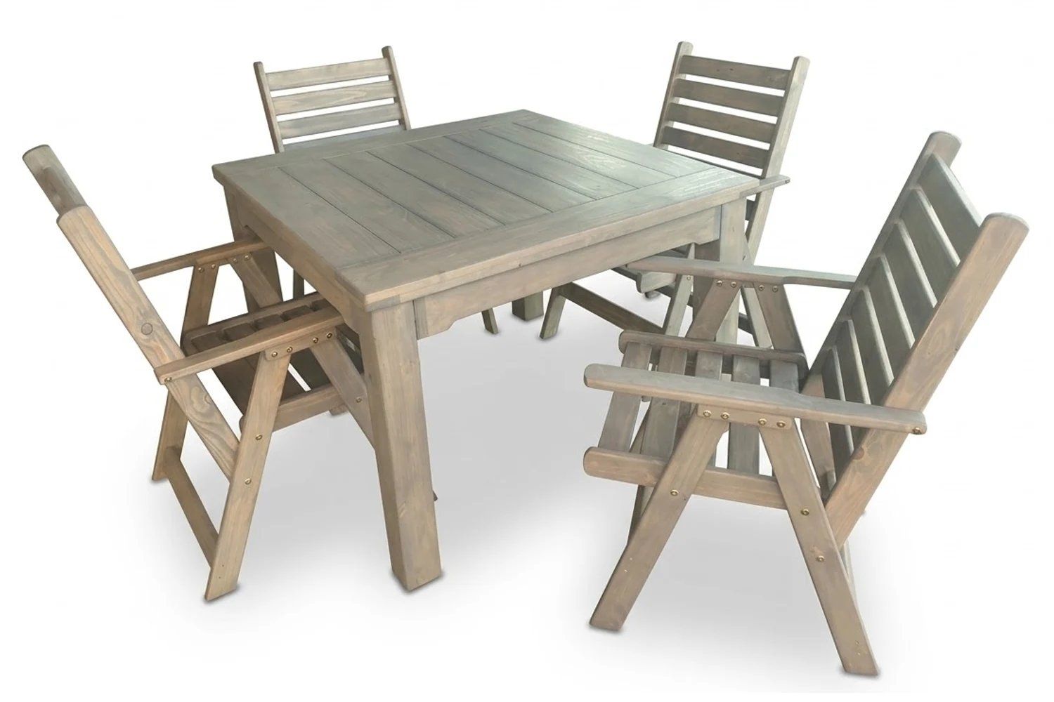 Aged Pine Patio Dining Set 4-Seater 1100mm x1 Table x4 Highback Chairs (Cushions Excluded) Undercover only