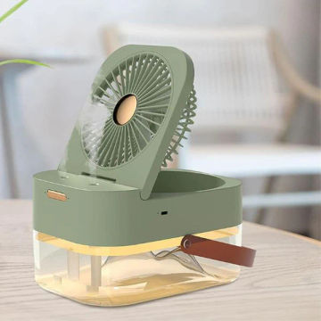 3 In1 Humidifier Double Spray Fan Portable Fan Air Cooler Humidifier USB Fan Desktop Lamp Fan For Summer Hydration Fan-Green