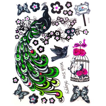 5D Wall Art Self Adhesive Sticker Sheet - Green Peacock Design