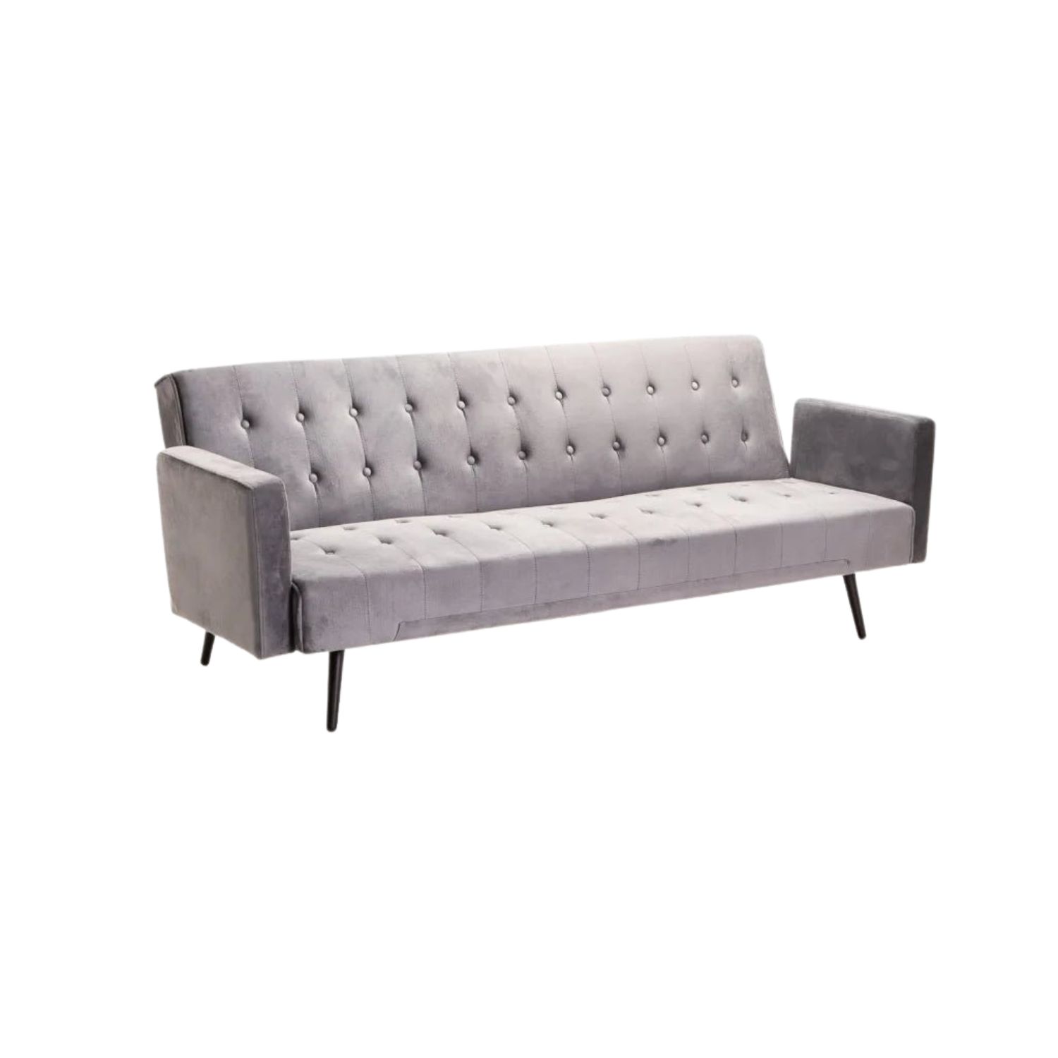 Velvet Sleeper Sofa Bed with Tufted Upholstery - Dark Grey/Black Leg