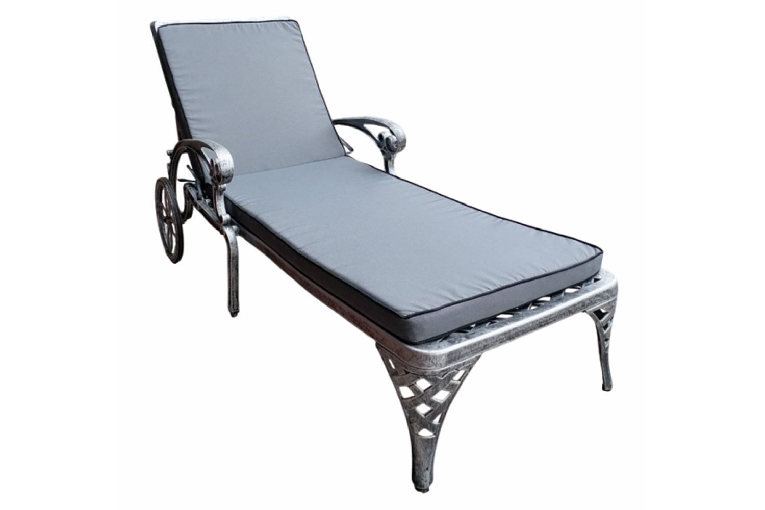 Aluminium Frill Sun Lounger Silver with Charcoal Cushion