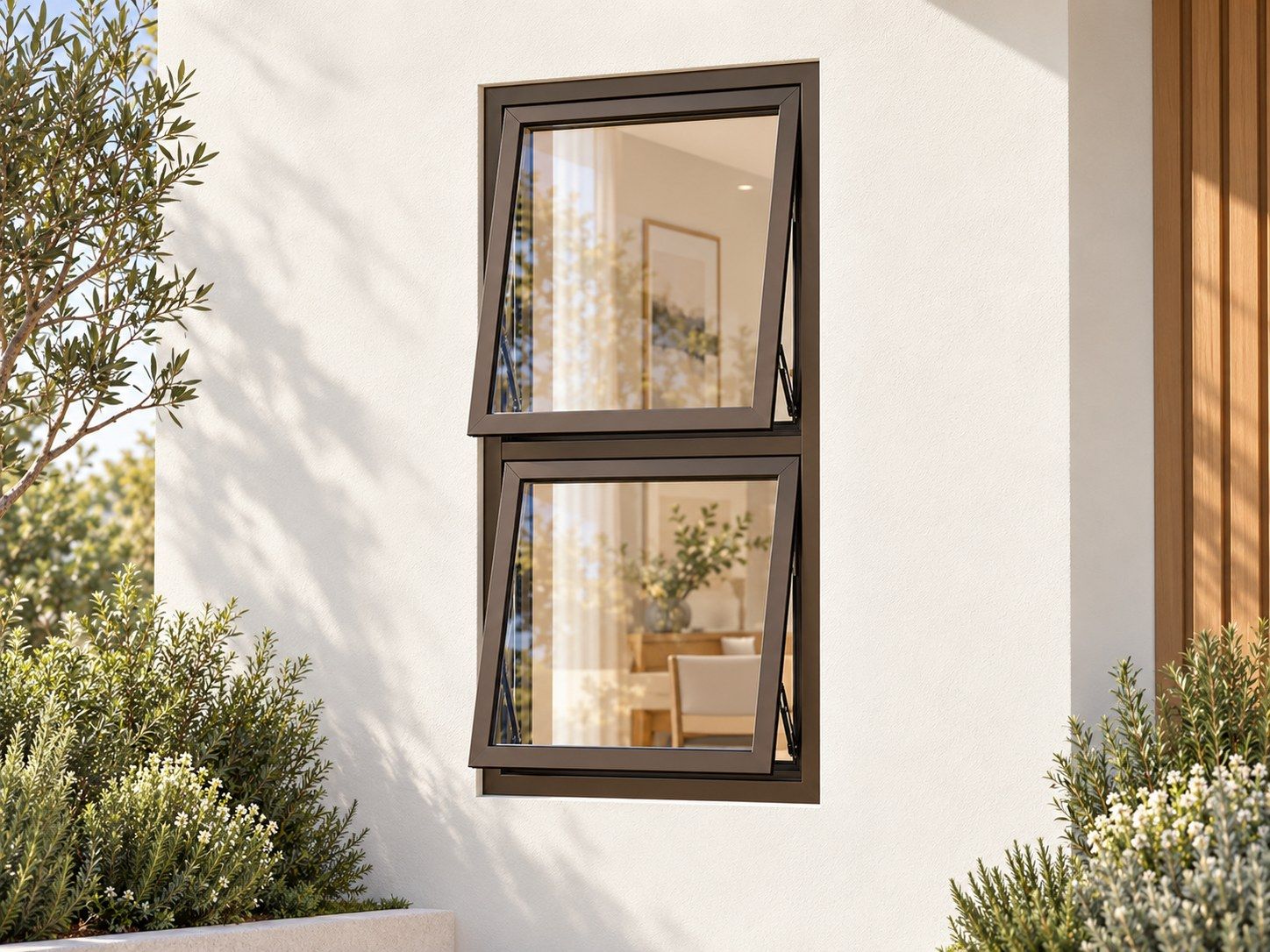 Kenzo Premium Top-Hung Aluminium Window - Bronze, 600 1200 mm, Two Stacked Openers, Clear Glass