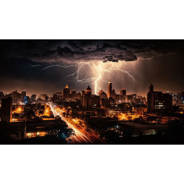 Canvas Wall Art - Canvas Wall Art- City Lightning with Clouds - B1183 - [120 x 80 cm]