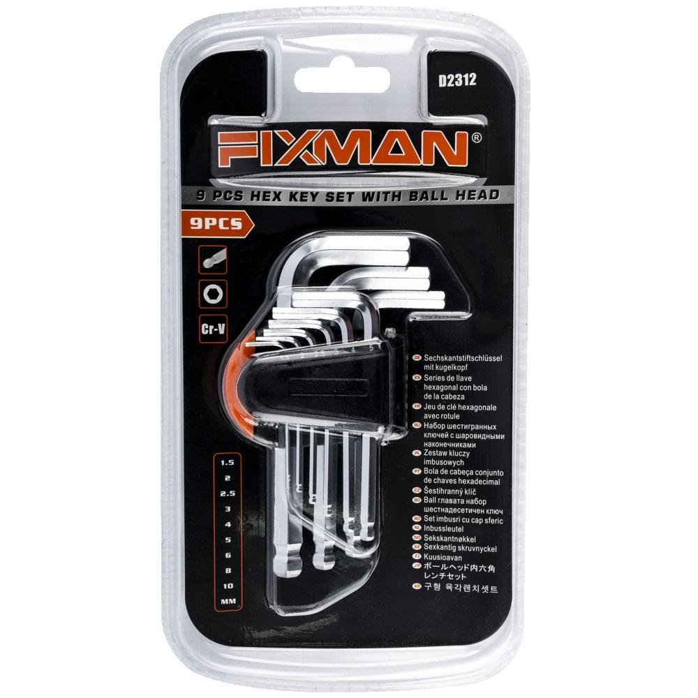 Fixman Hex Key Metric W/Ball Head 9Pce 1.5-10Mm