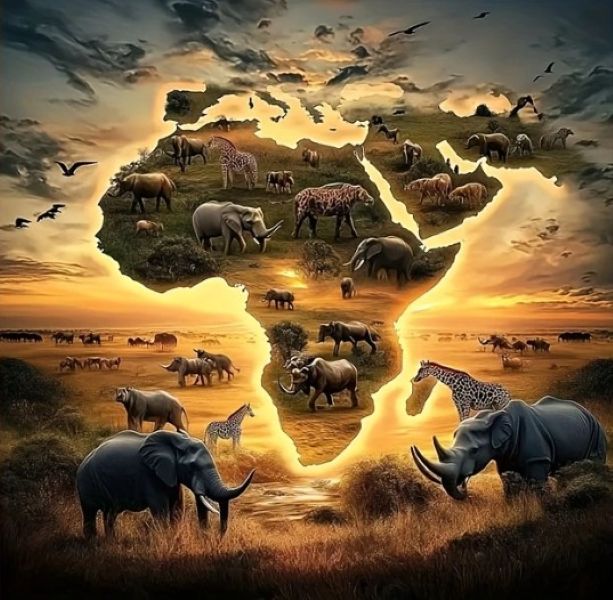 Diamond Painting DIY Kit, 60x60cm- African Animals Under the Earth's Horizon