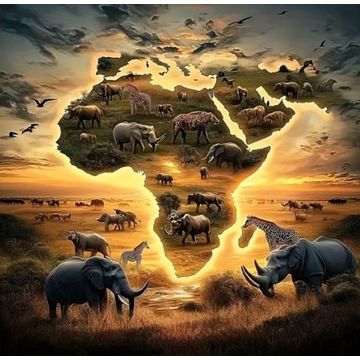 Diamond Painting DIY Kit, 60x60cm- African Animals Under the Earth's Horizon