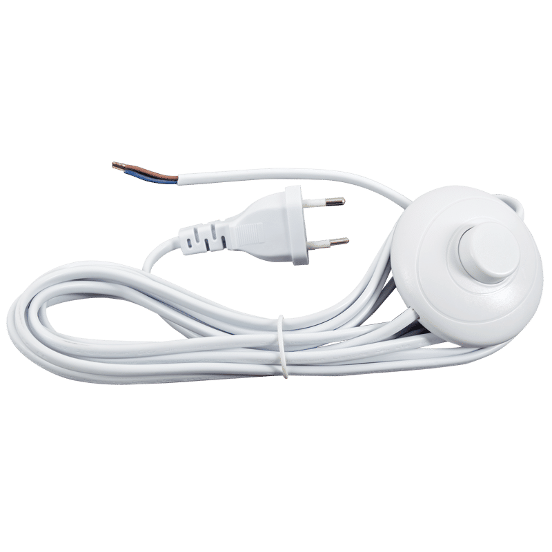 2 Core White Cable with On/Off Foot Switch and 2 Prong Plug