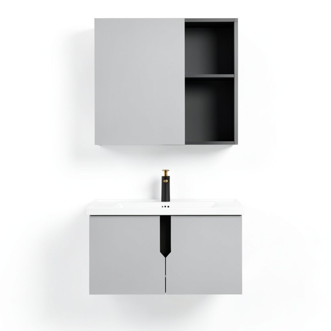 Urban Soak 32" Wall-Mounted Bathroom Vanity Cabinet Set with Upper Cabinet – Light Grey Matte Finish