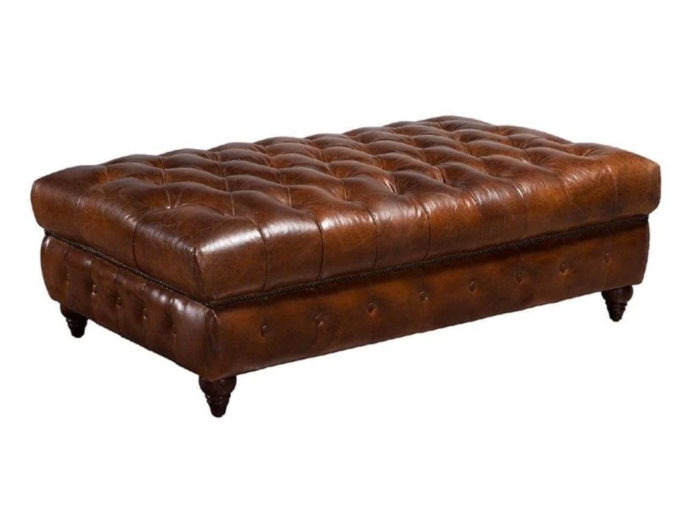 Faraai Chesterfield Tufted Leather Ottoman