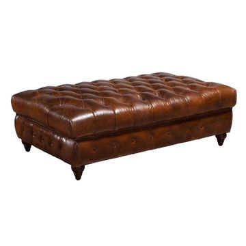 Faraai Chesterfield Tufted Leather Ottoman