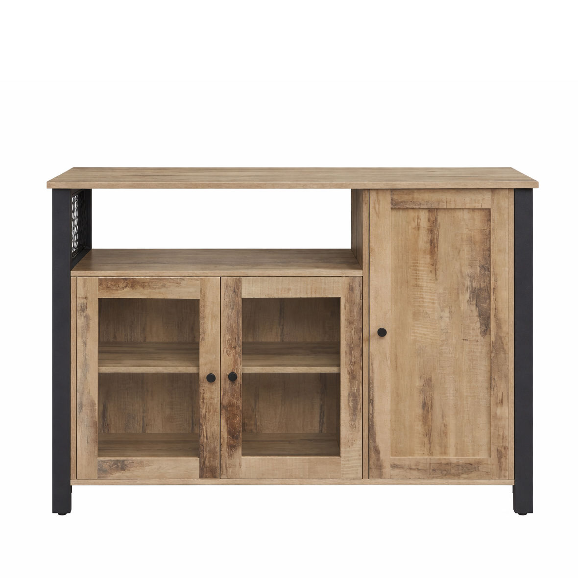 Sideboard Kitchen Storage Cabinet with 3 Doors Oak Brown Black