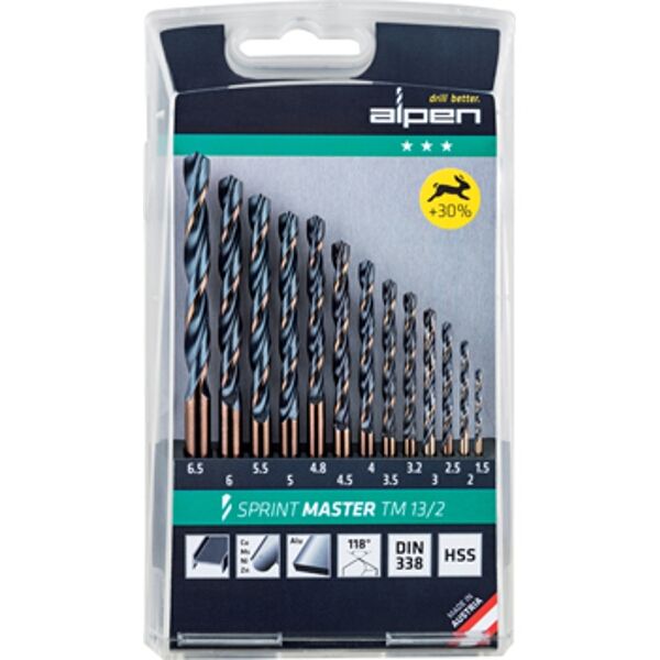 Hss Sprint Drill Bit Set 13 Piece  1.5-6.5 3.2+4.8