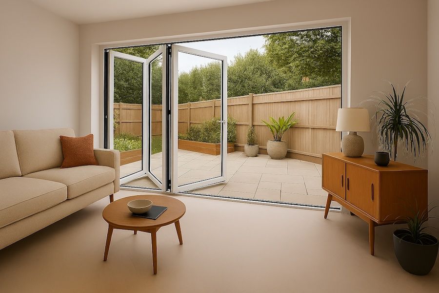 Kenzo - SFD3FG7RW - Aluminium Fold A-Side Door 2.1mx2.1m White Open to Right Viewed From Outside