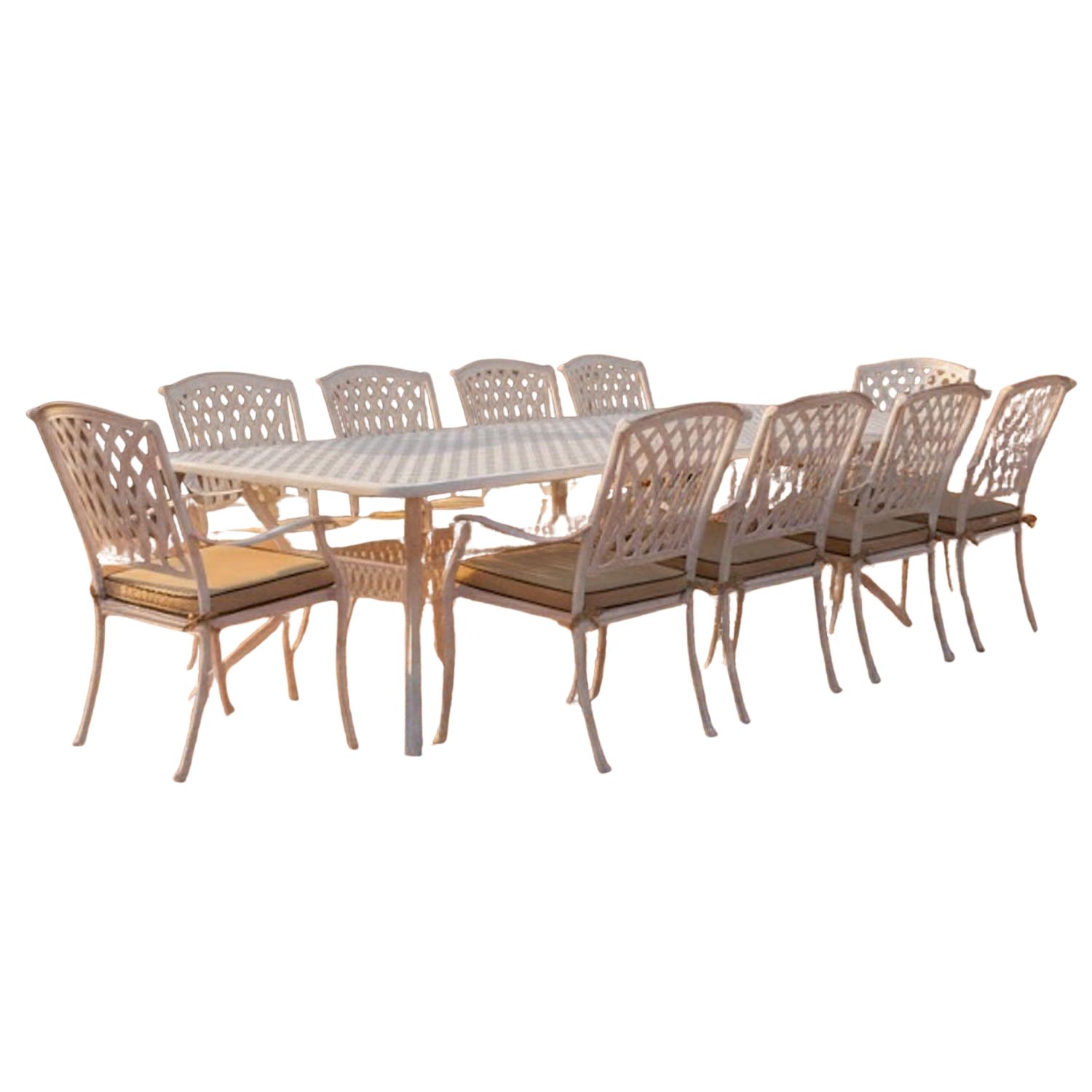 Tuscan Aluminium Dining Set 10-Seater With Beige Cushions (White)