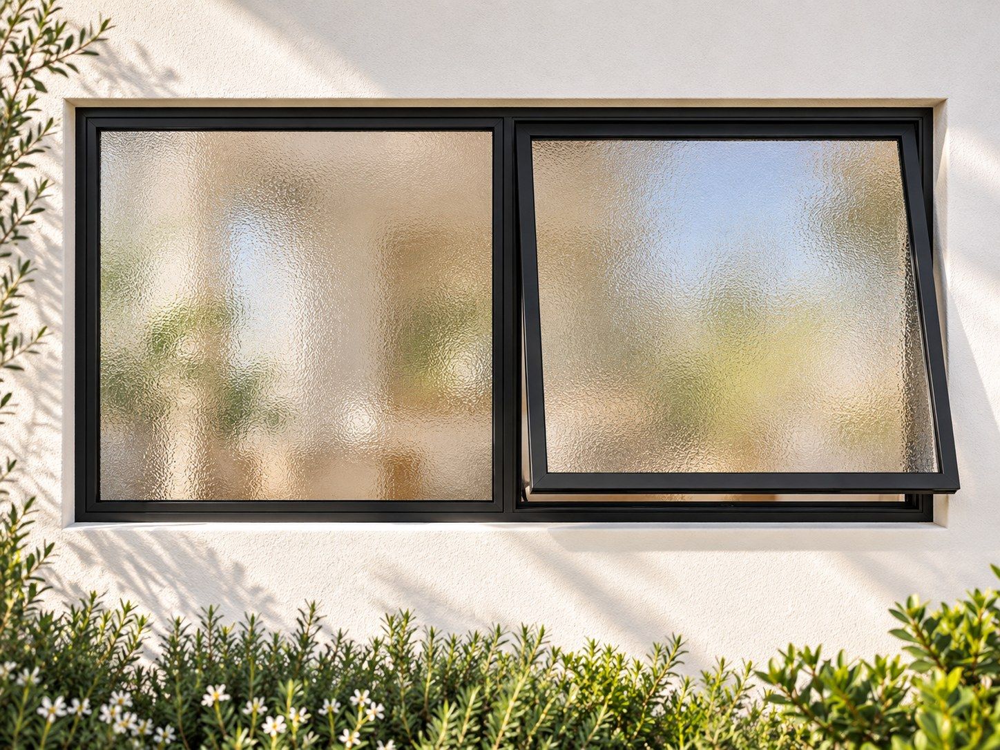 Kenzo Premium Top-Hung Aluminium Window - Black, 1200 600 mm, Right Upper Opener with Fixed Side Pane, Obscure Safety Glass