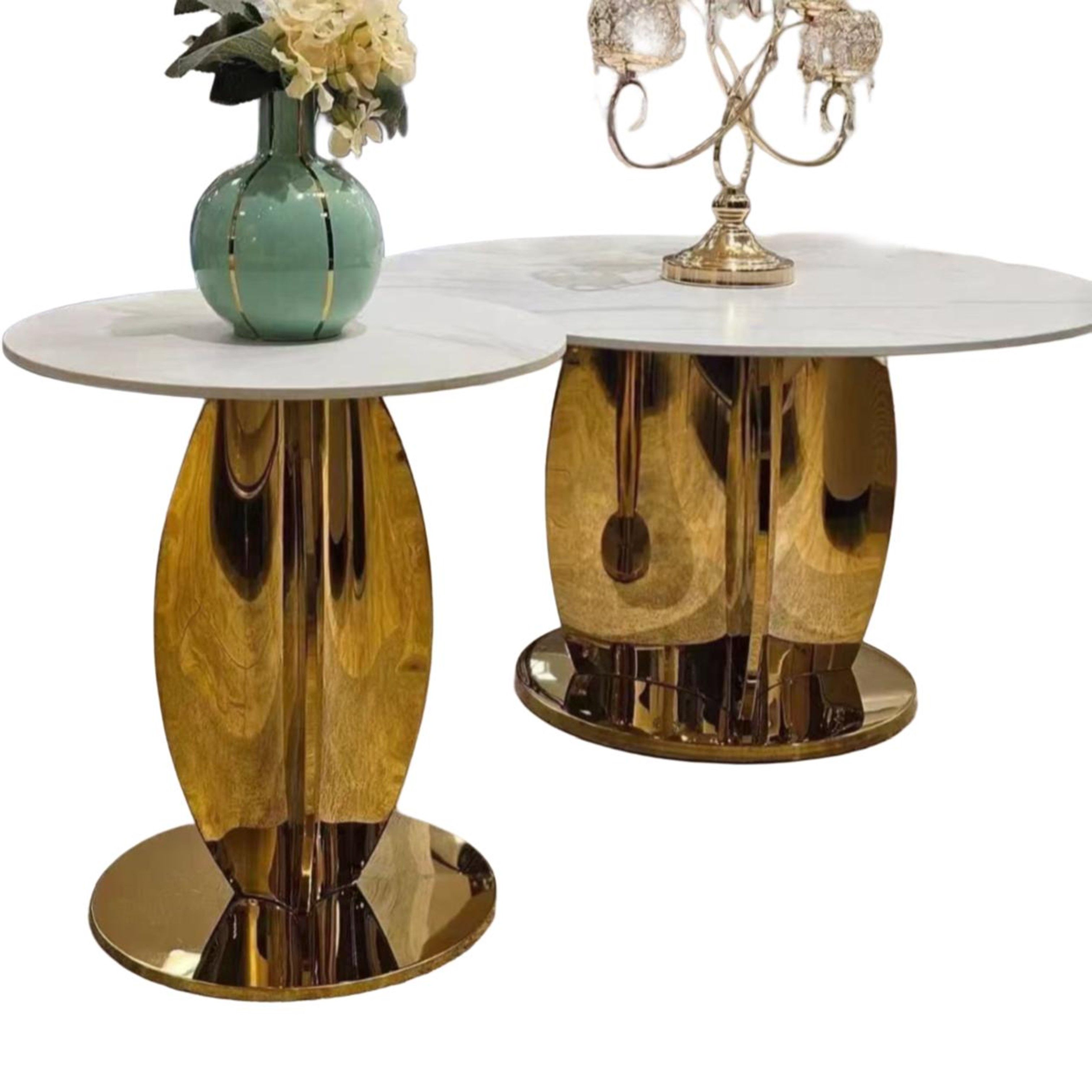 Madiega Furniture - Gold-Base Marble Top Nesting Table Pair
