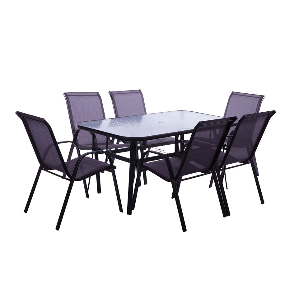 Seagull 7 Piece 150cm Glass Table and KD Chair Patio Set