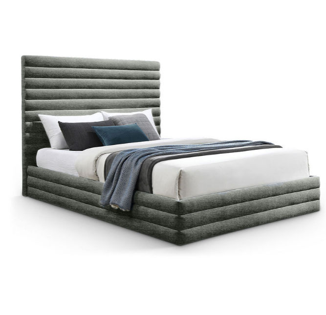 Lavinia Sleigh Bed Double - Linen -Grey