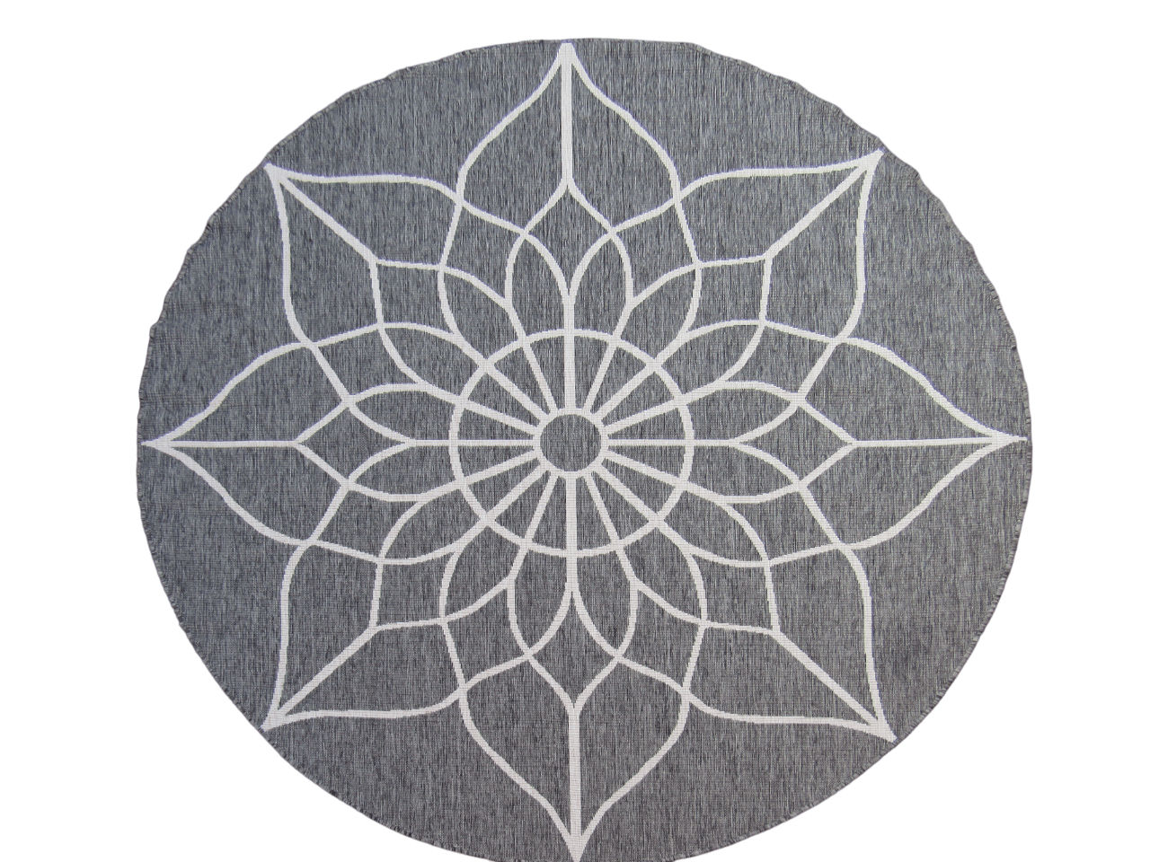 Modern  Indoor Outdoor Area Round Rug - 2m x 2m -  Grey - Off White