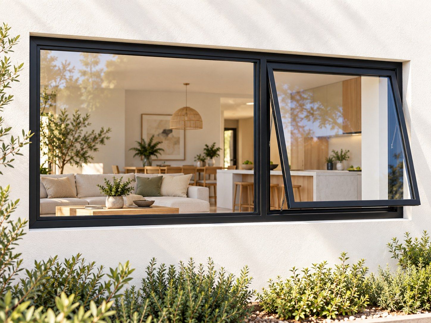 Kenzo Premium Top-Hung Aluminium Window - Black, 1500 600 mm, Right Upper Opener with Fixed Side Pane, Clear Glass