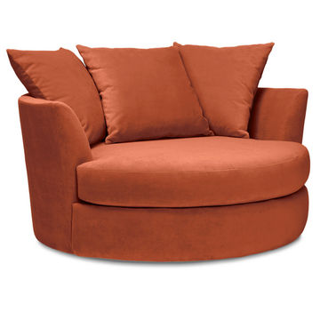 Fiona Velvet Barrel Lounger Accent Chair- Orange