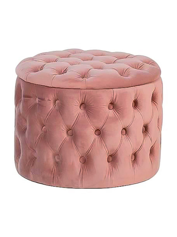 Paris Round Ottoman With Storage Pink Velvet