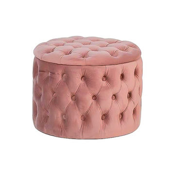 Paris Round Ottoman With Storage Pink Velvet