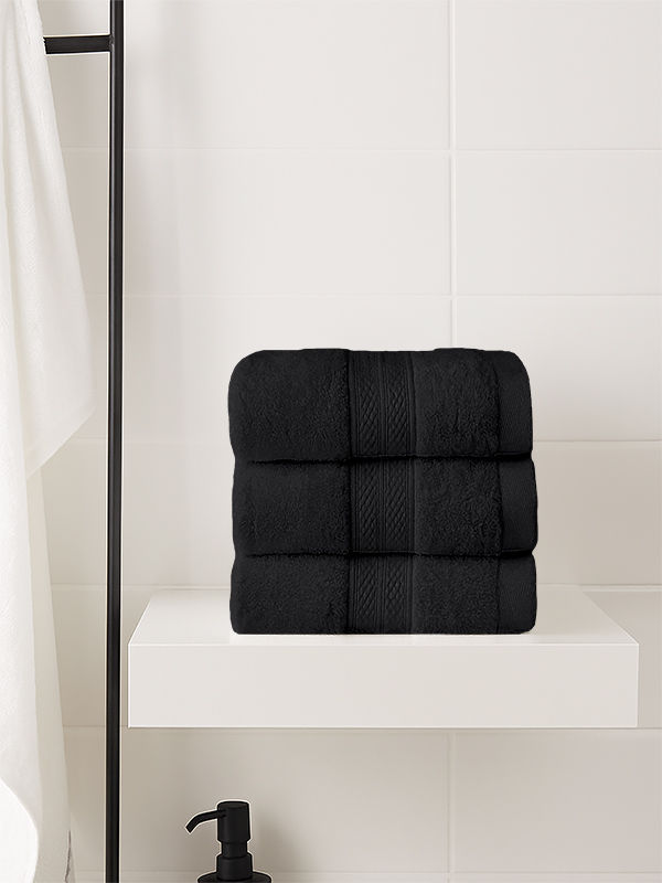 Plush Cotton Guest Towels - Jet Black (03 Pc Pack)