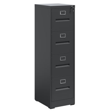 Steel Big Size Vertical 4 Drawer Filing Cabinet Cupboard Locker Inner Handle With Card Slots - Black