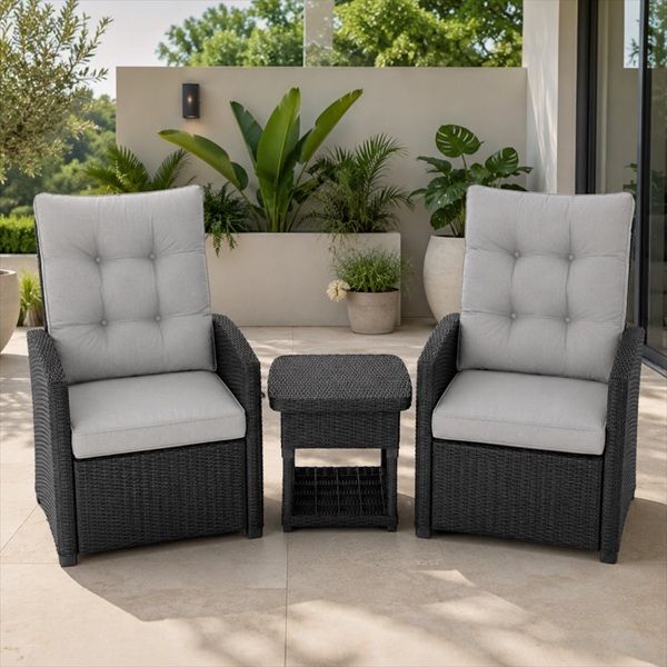 Prestige Home - Geneve 3-Piece Recliner Patio Set - Black Wicker
