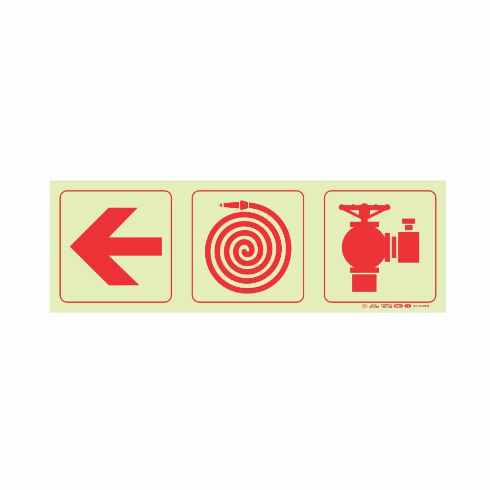 Photoluminescent 190mm Safety Sign F8 Arrow Left Fire Hose Reel Fire Hydrant