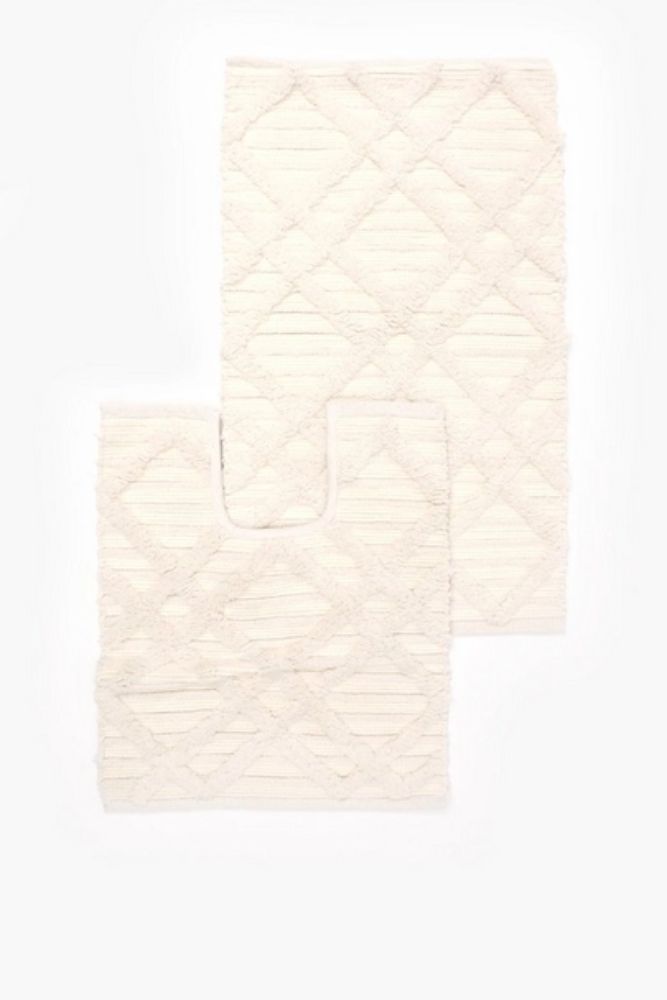 2 PIECE TUFTED DIAMOND BATH MAT SET Soft, Absorbent & Elegant Bathroom Mats