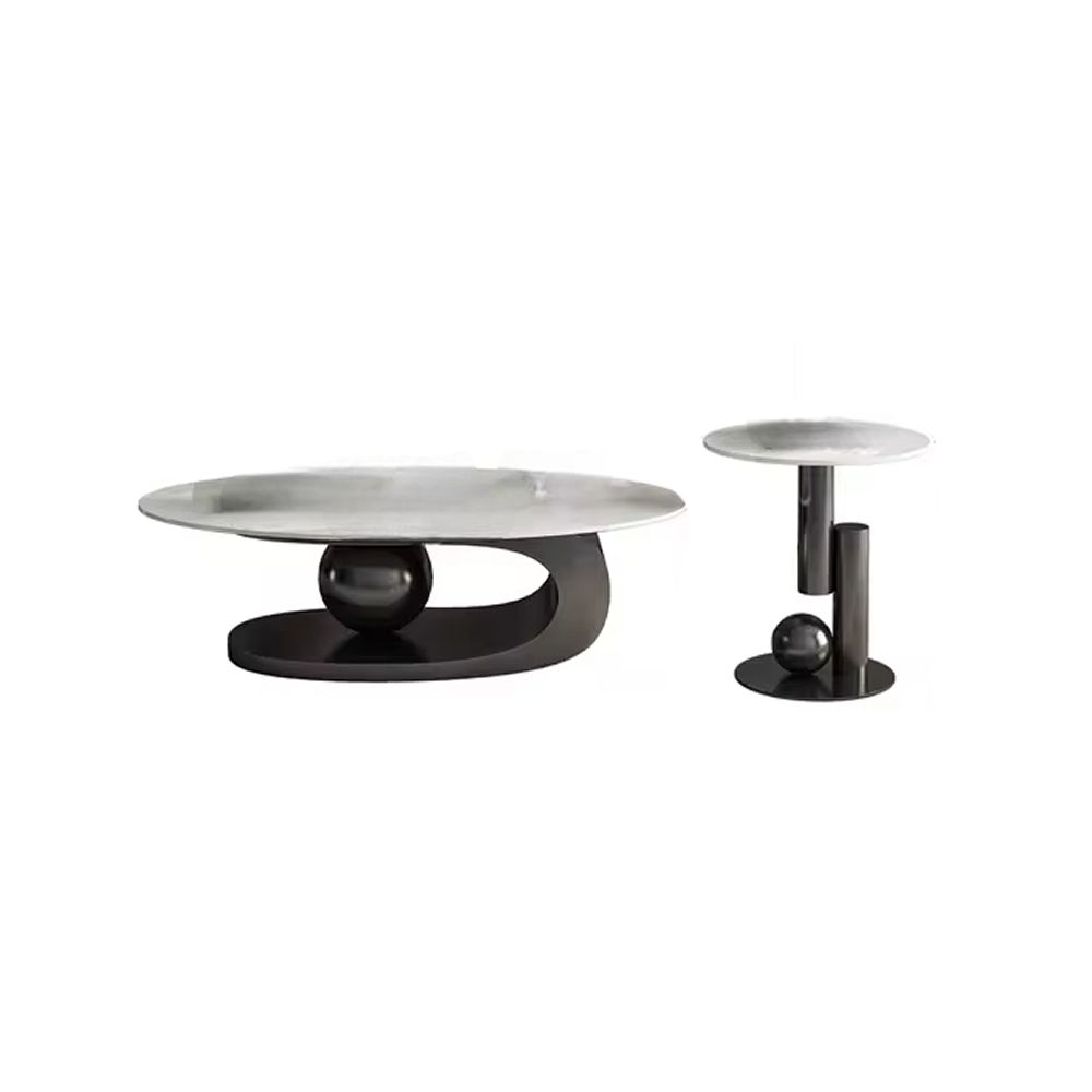 2 in 1 Oval Rock Marble Finish Coffee Table