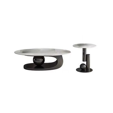 2 in 1 Oval Rock Marble Finish Coffee Table