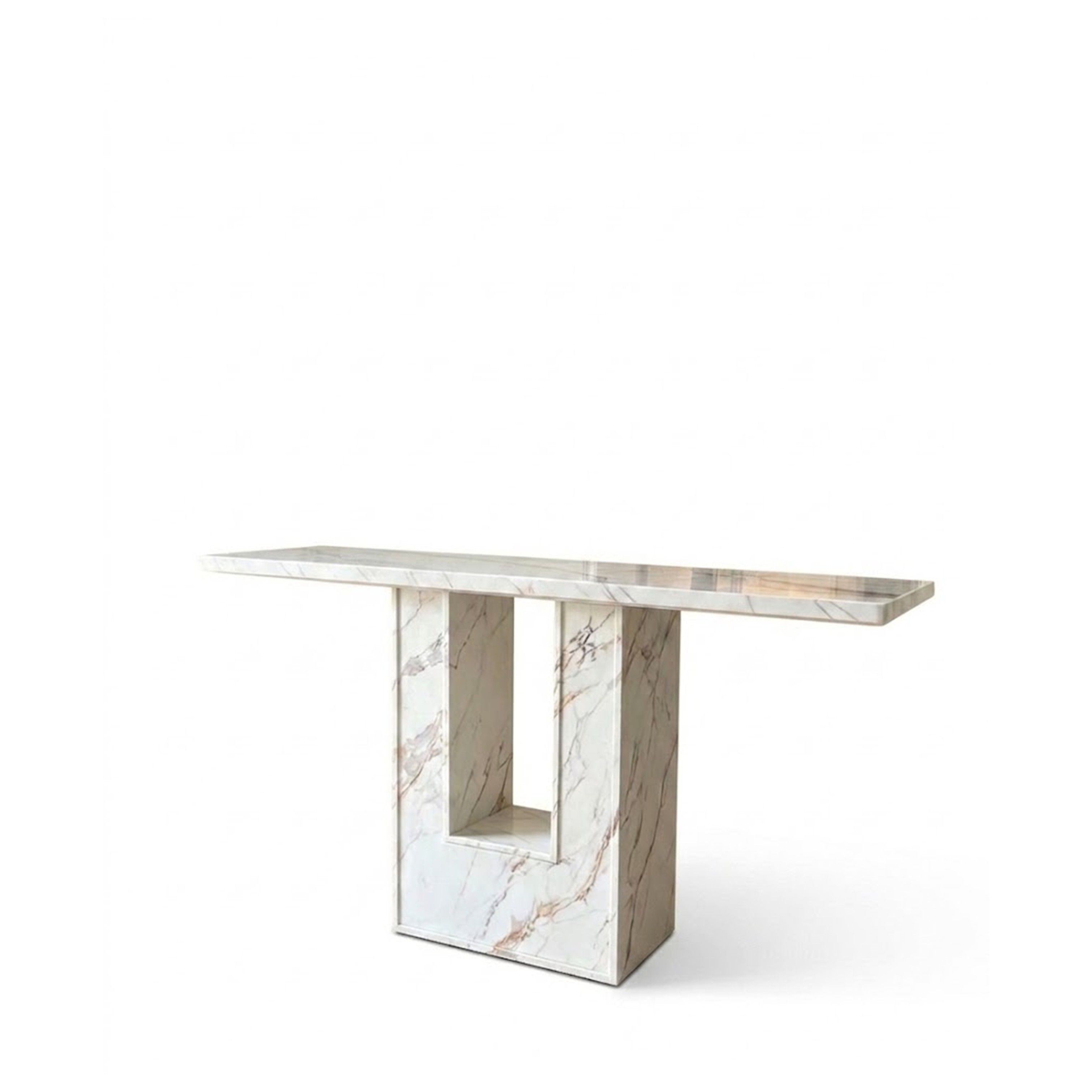 Madiega Furniture - Modern Faux Marble Console Table with Sculptural Hollow Pedestal Base