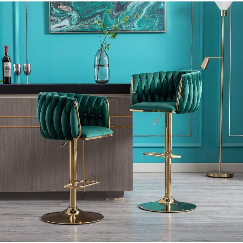 Velvet wooven bar chairs set of 2 green