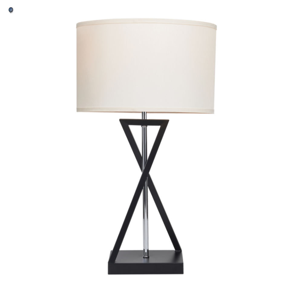 Metal and Polished Chrome Centre Rod with Beige Shade