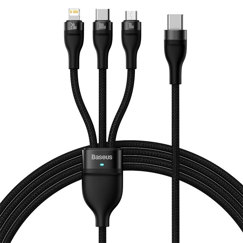Baseus Flash Series One-for-three Fast Charging Cable Type-C to M+L+C 100W 1.5m - Black