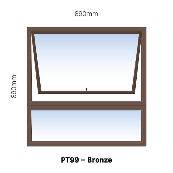 Aluminium window bronze top hung PT99 1 vent W900MM x H900MM