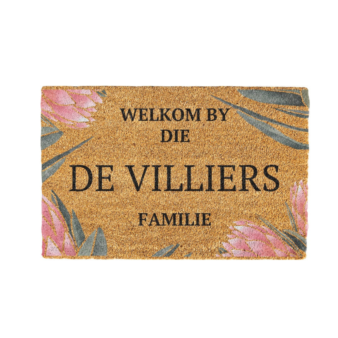 De Villiers Familie Naam Coir Doormat Design 700 x 400 mm