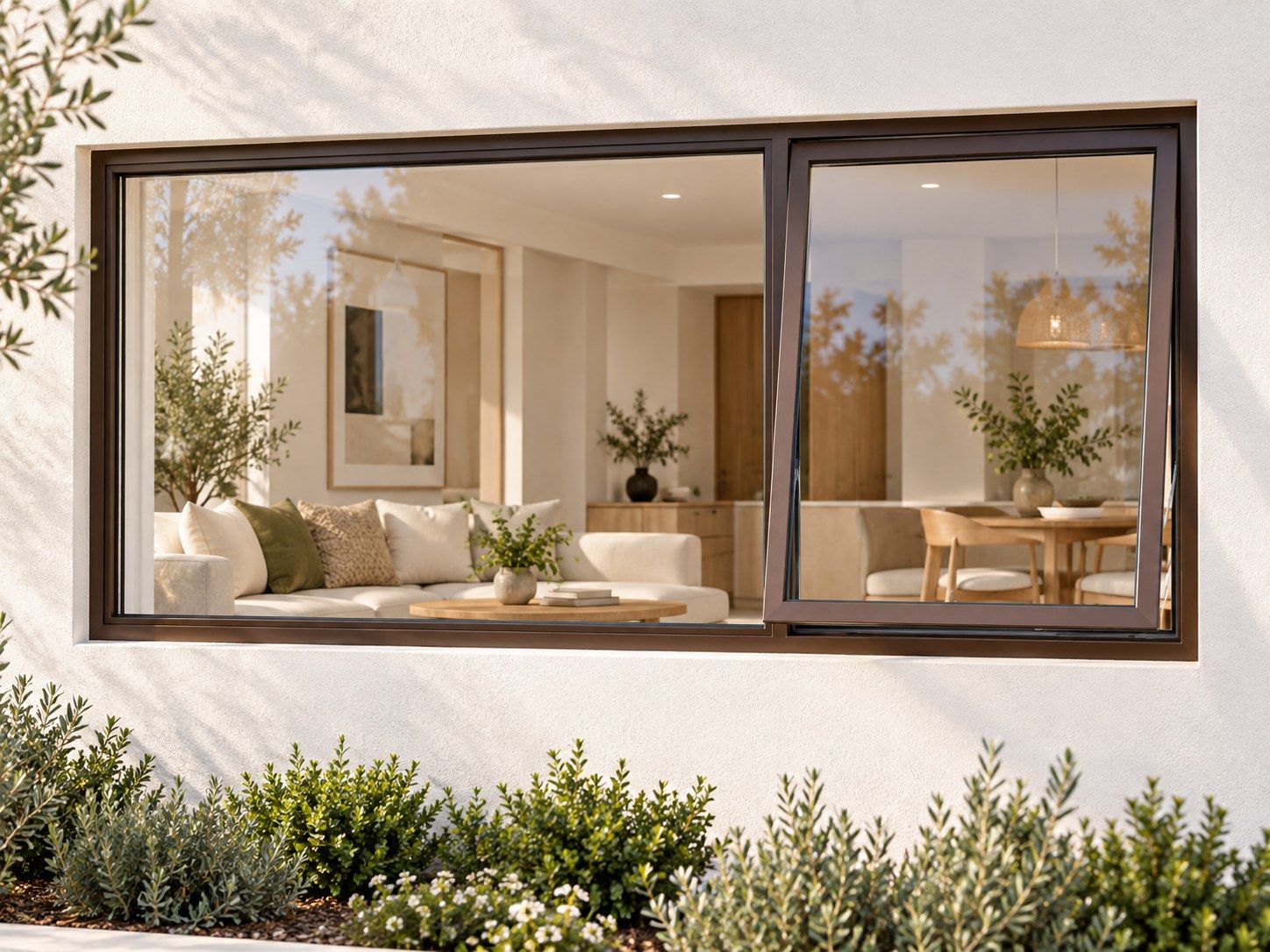 Kenzo Premium Top-Hung Aluminium Window - Bronze, 1800 600 mm, Right Upper Opener with Fixed Side Pane, Clear Glass