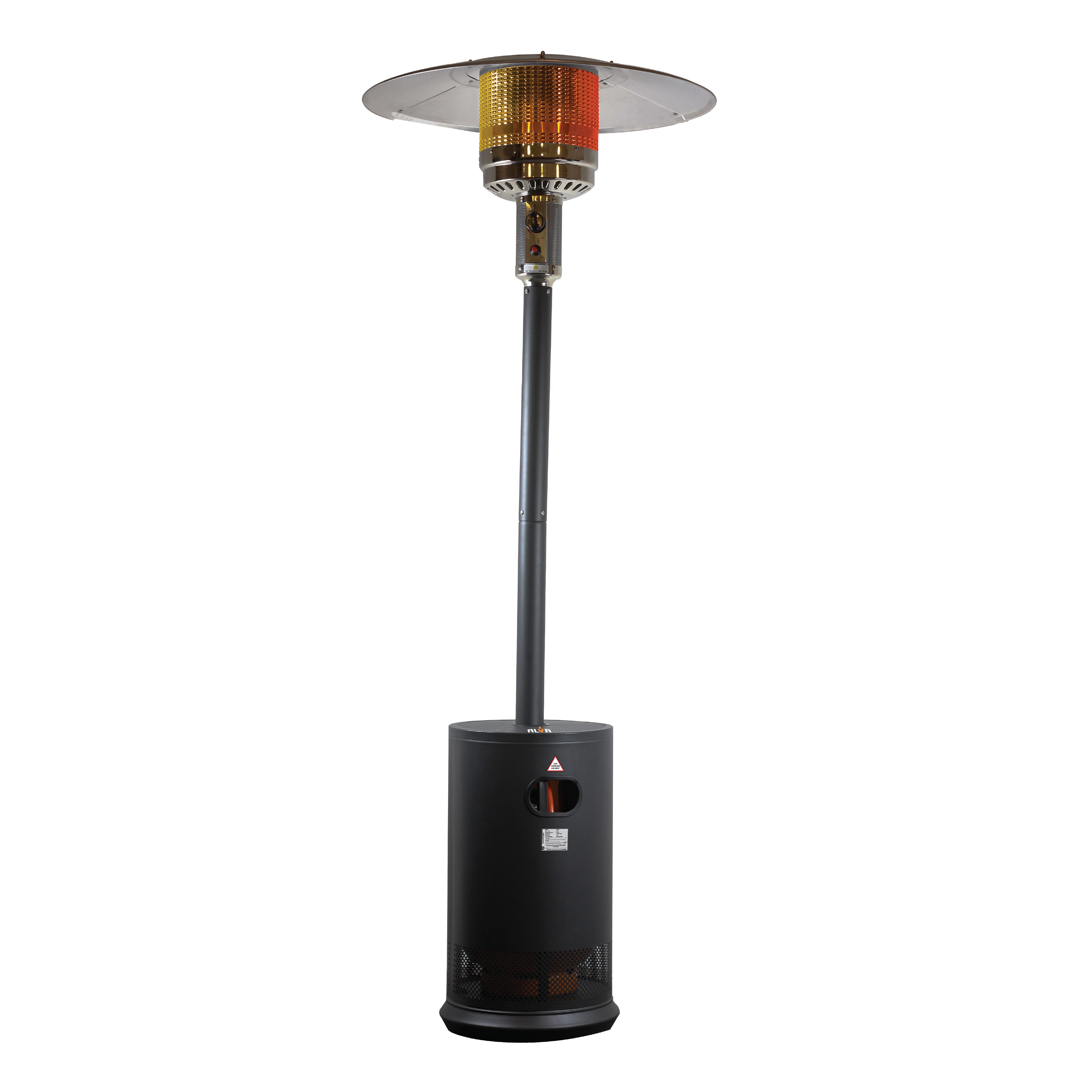 ALVA Gas Patio Heater Flat Top Cabinet Design Segmented Pole Outdoor Use Hose & Regulator Included