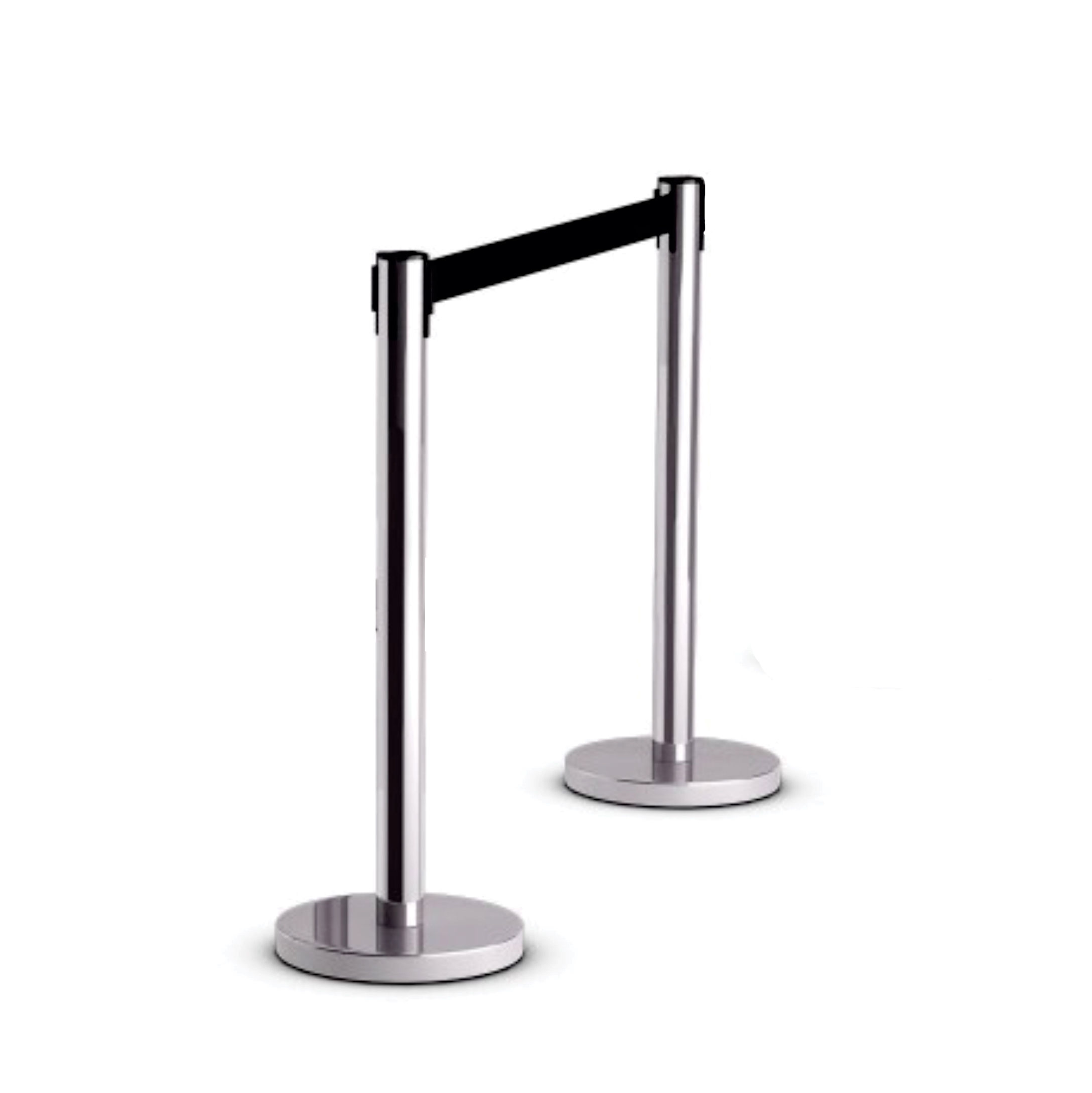 Box of 2 - Retractable Chrome Queue Barrier with Black Belt 910x320mm