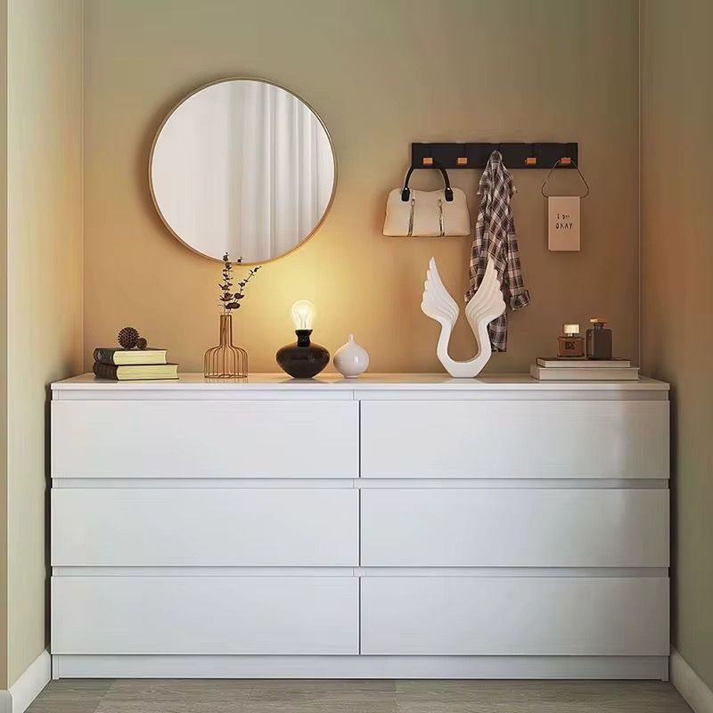 Vibe & Dine White Dresser 6 Drawer, Modern Double Dresser for Bedroom, Wood Chest of Drawers with Wide Storage for Living Room