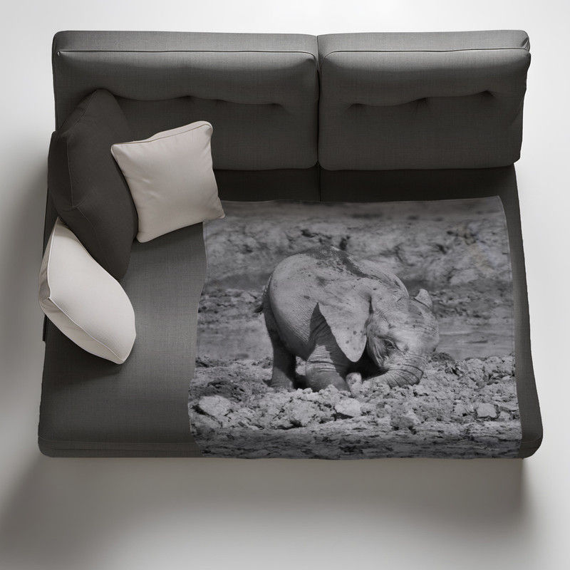 Black and White Baby Ellie in Mud Black White Light Weight Fleece Blanket by Annette Heymans
