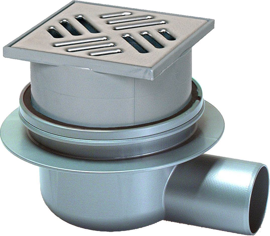 Bathroom Shower floor drain 50mm horizontal outlet, slotted stainless steel grid 100x100 mm - EDT EuroDrain KESSEL