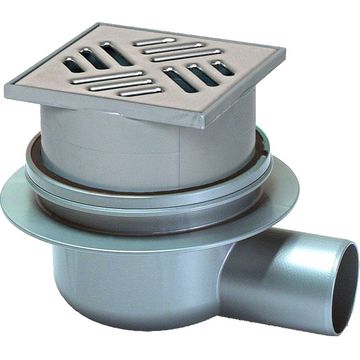 Bathroom Shower floor drain 50mm horizontal outlet, slotted stainless steel grid 100x100 mm - EDT EuroDrain KESSEL