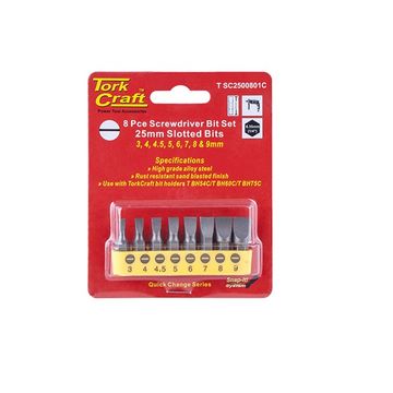 Tork Craft - S/Driver Bit Set 8Piece Slotted 3mm-9mm - 3 Pack