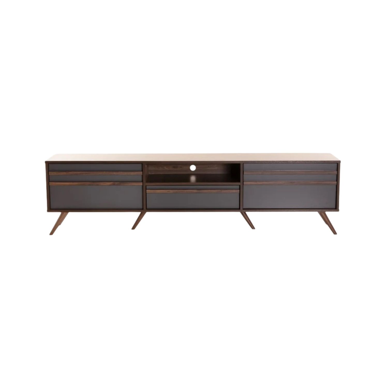 180cm Retro 2-Door TV Unit With Drawer - Walnut/Dark Grey