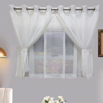Matoc Designs Curtain -  Café Double Layer - Mystic Voile - White - Eyelet - 300cm W x 123cm H